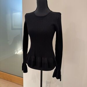 Diane Von Furstenberg Black Ribbed Peplum Top